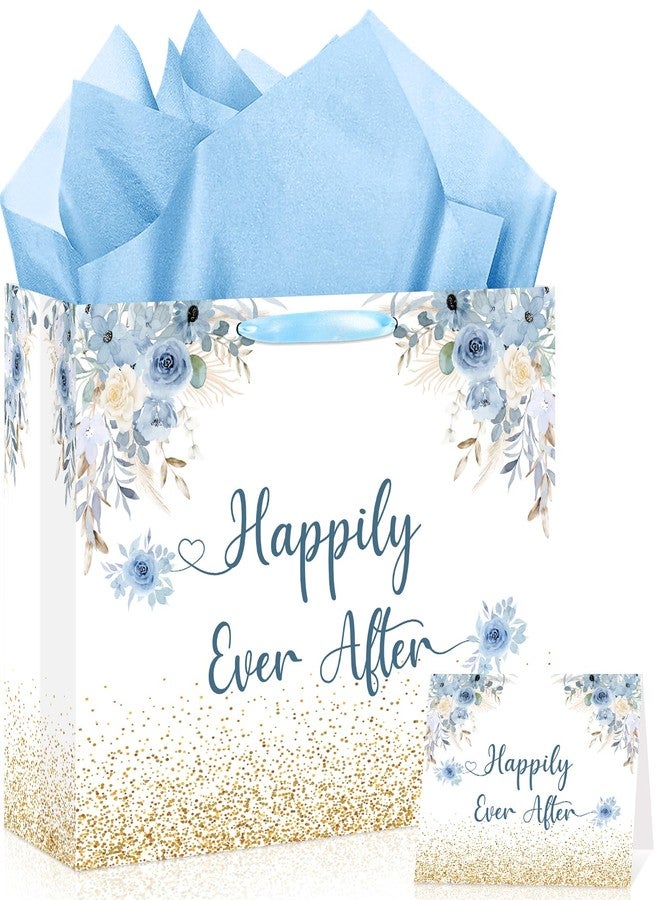 Woosytoo Wedding Gift Bag Bridal Shower Gift Bag with Tissue Paper and Card Engagement Bride to Be Paper Bags Happily Ever Life Wedding Wrapping Paper for Bride to Be Engage Bachelorette Party Supplies Decor - Image 1